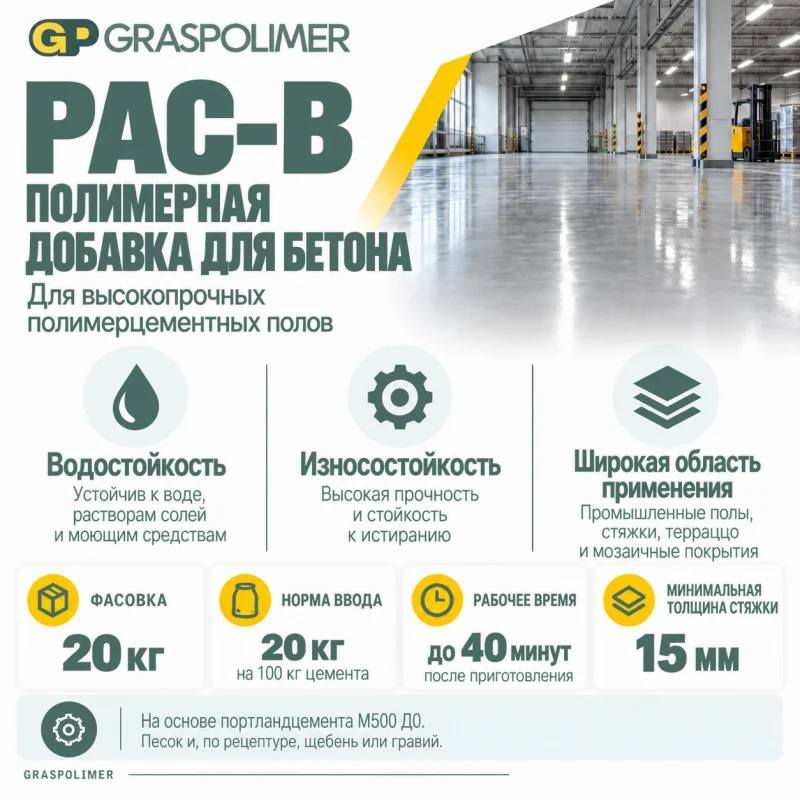 Полимерная добавка для бетона GRASPOLIMER PAC-B — слайд 2