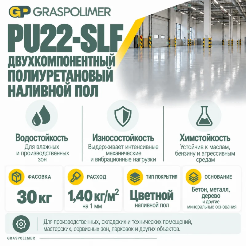 Двухкомпонентный полиуретановый наливной пол GRASPOLIMER PU22-SLF — слайд 2