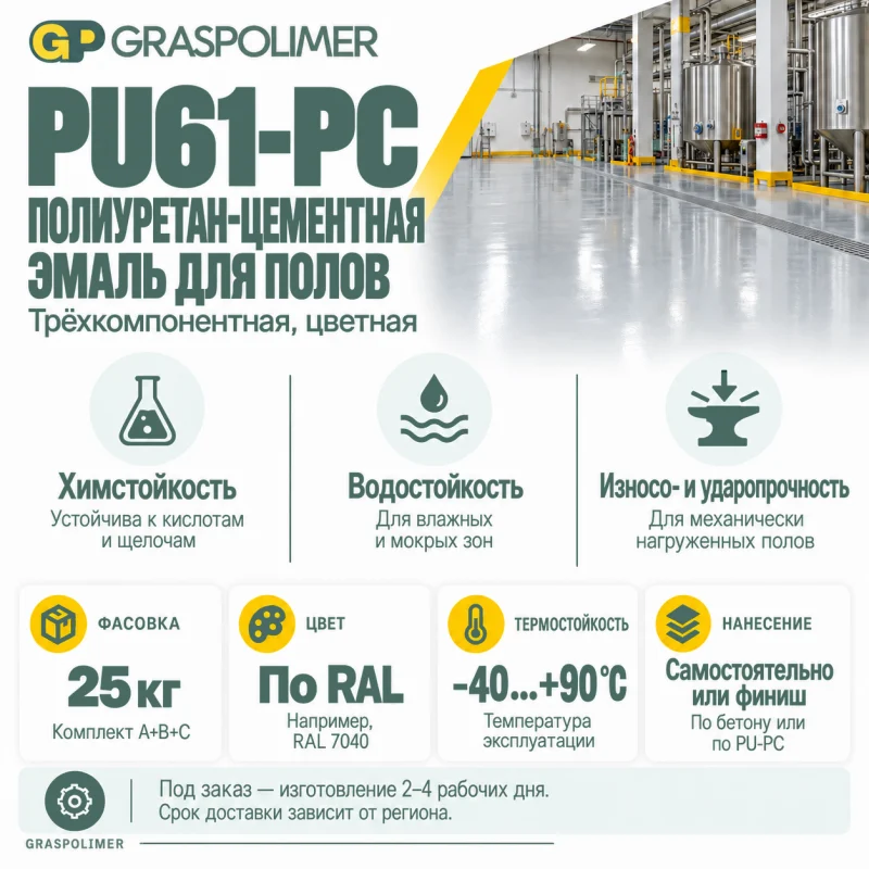 Полиуретан-цементная эмаль GRASPOLIMER PU61-PC — слайд 2