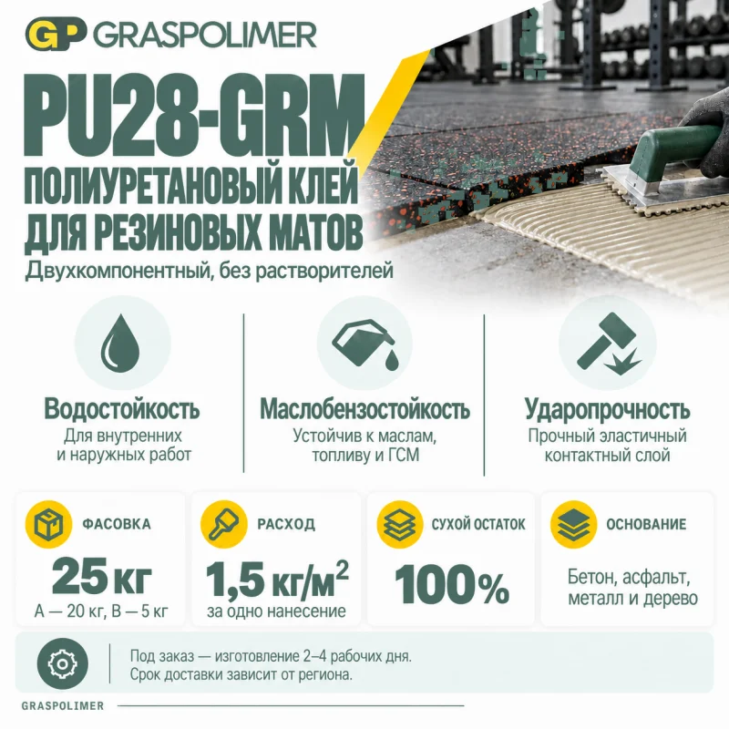 Полиуретановый клей для резиновых матов GRASPOLIMER PU28-GRM — слайд 2