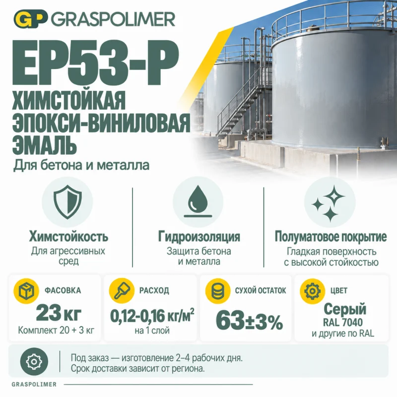 Химстойкая эпокси-виниловая двухкомпонентная эмаль GRASPOLIMER EP53-P — слайд 2