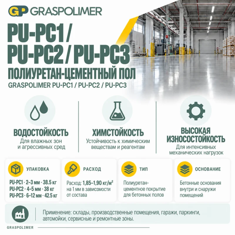Полиуретан-цементный пол GRASPOLIMER PU-PC1 / PU-PC2 / PU-PC3 — слайд 2