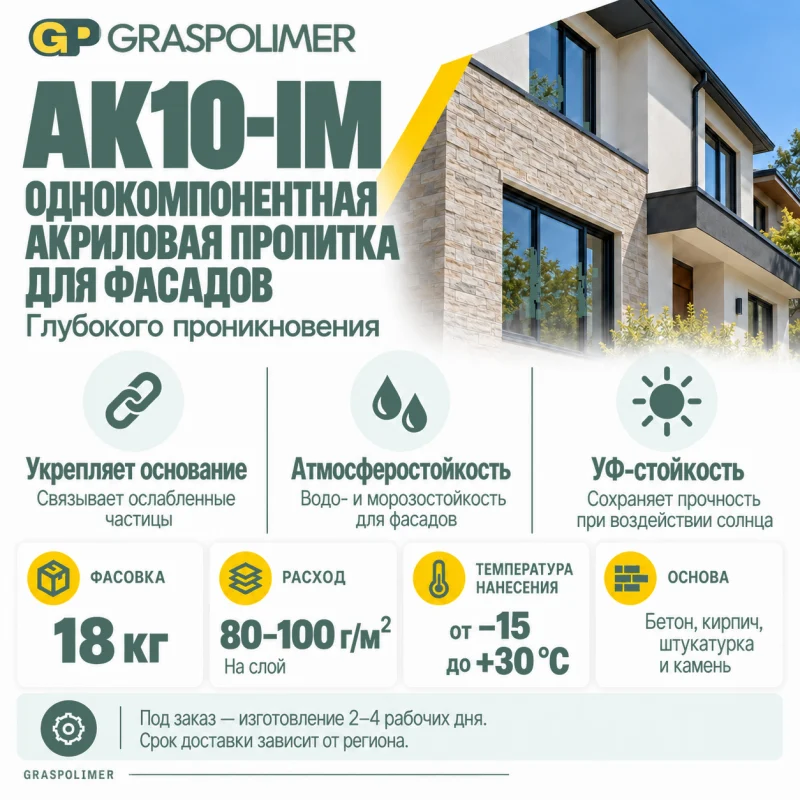 Однокомпонентная акриловая пропитка для фасадов GRASPOLIMER AK10-IM — слайд 2