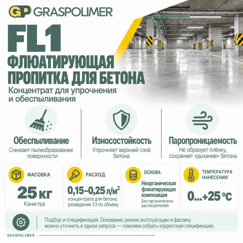 Флюатирующая пропитка для бетона GRASPOLIMER FL1 — слайд 2