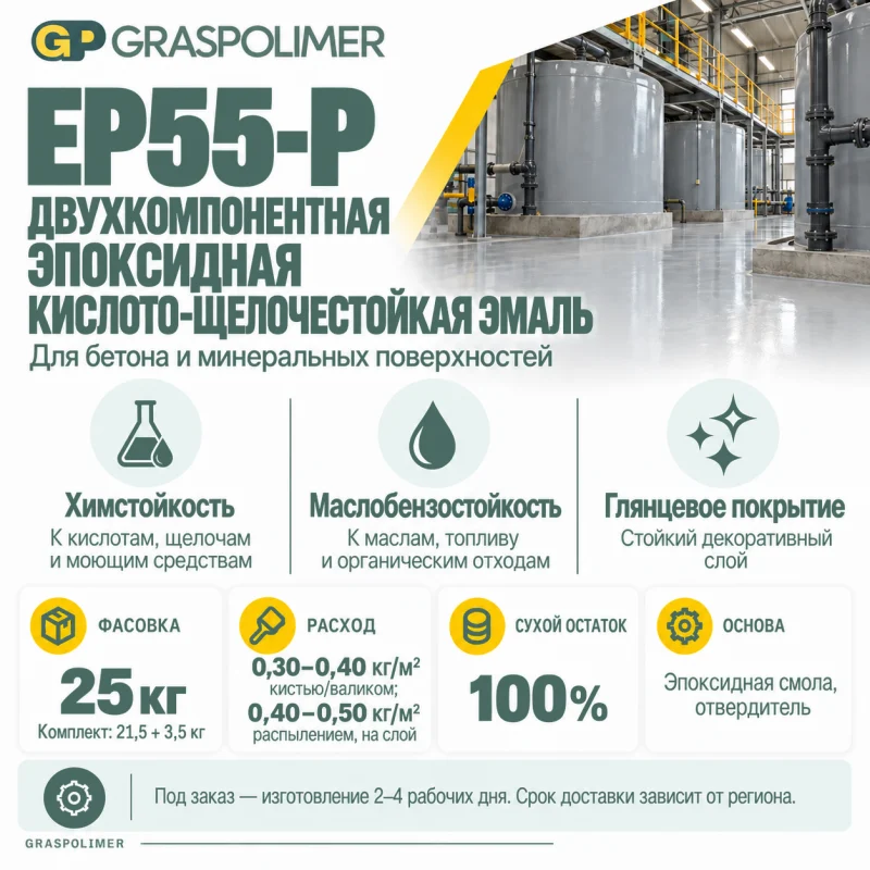 Двухкомпонентная эпоксидная кислото-щелочестойкая эмаль GRASPOLIMER EP55-P — слайд 2