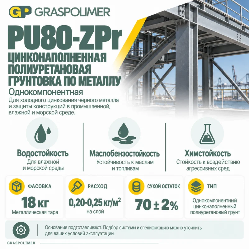 Однокомпонентная цинконаполненная полиуретановая грунтовка по металлу GRASPOLIMER PU80-ZPr — слайд 2