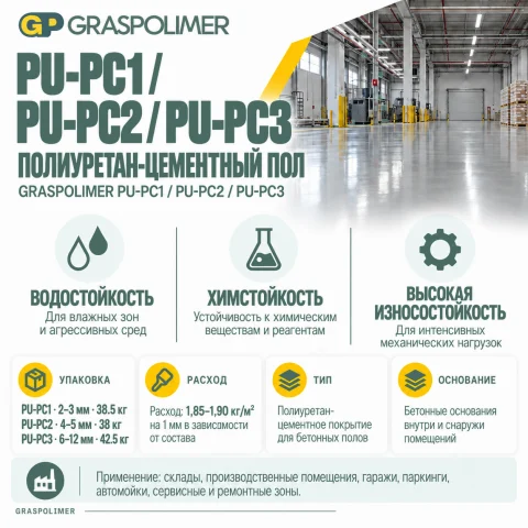 Полиуретан-цементный пол GRASPOLIMER PU-PC1 / PU-PC2 / PU-PC3