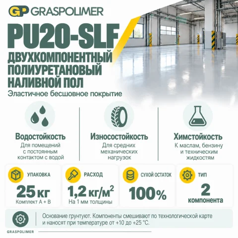Двухкомпонентный полиуретановый наливной пол GRASPOLIMER PU20-SLF