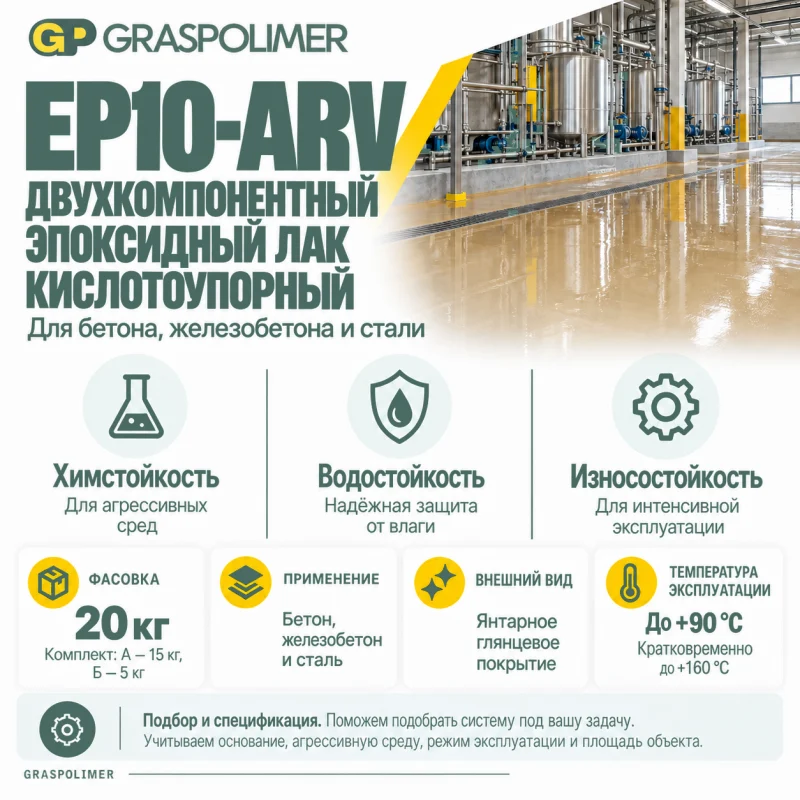 Двухкомпонентный эпоксидный кислотоупорный лак GRASPOLIMER EP10-ARV — слайд 2