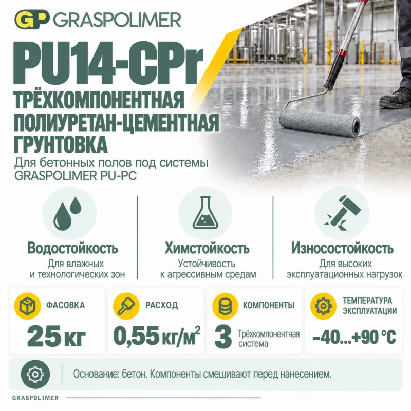 Трёхкомпонентная полиуретан-цементная грунтовка GRASPOLIMER PU14-CPr — слайд 2
